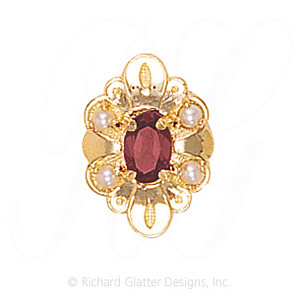 GS437 PT/PL - 14 Karat Gold Slide with Pink Tourmaline center and Pearl accents 